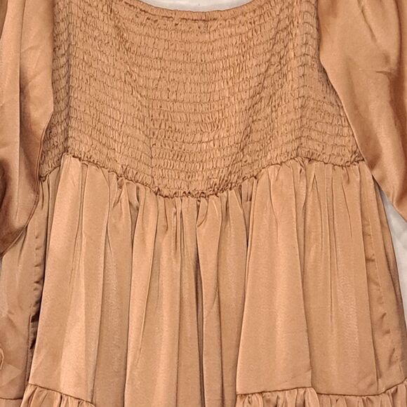 Ella Blue Dusty Mauve Pink Ruffle Tier Dress Solid Flared Mini Feminine Size L - Picture 8 of 12